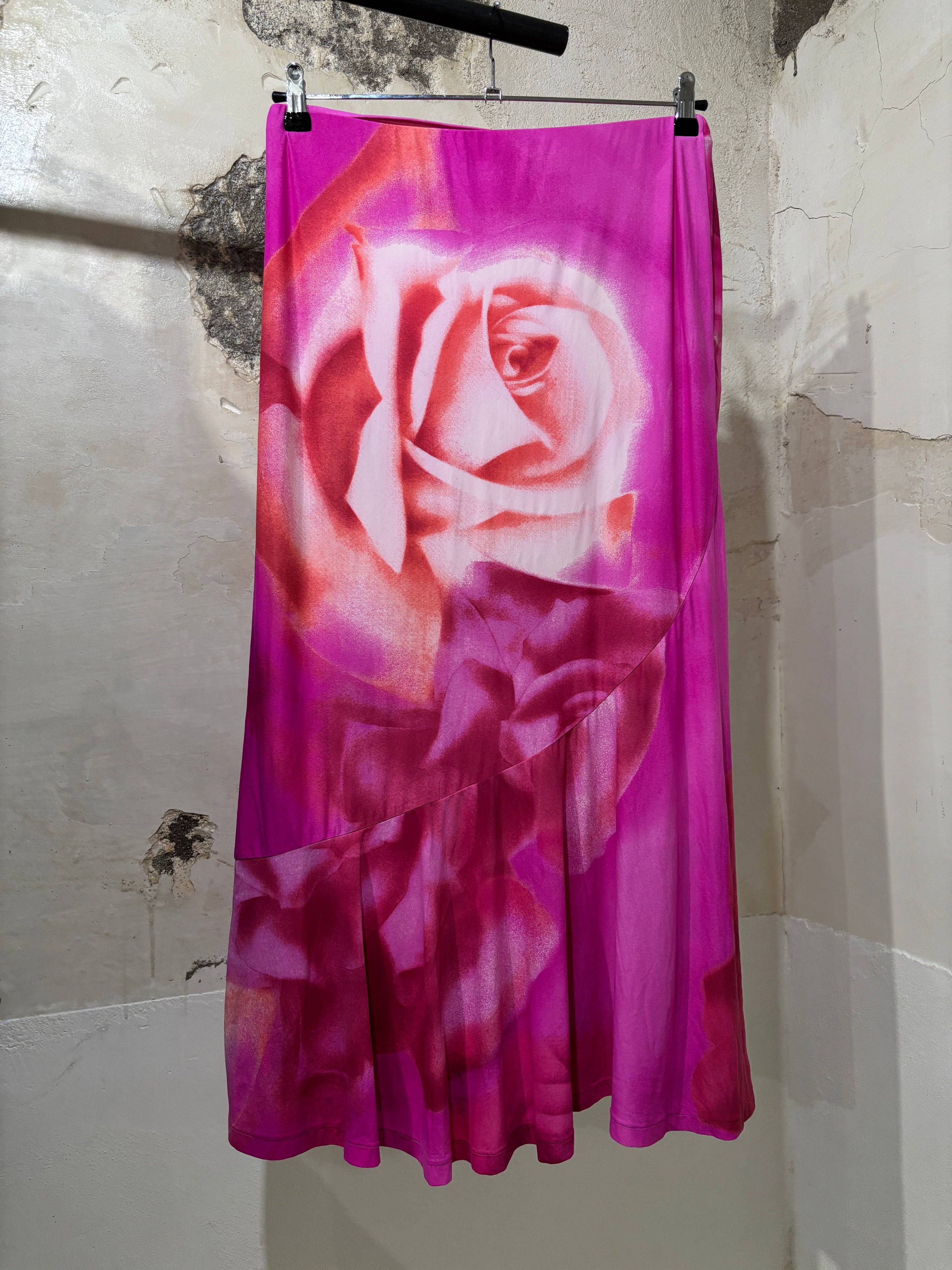 Roberto Cavalli Rose Print Silk Skirt