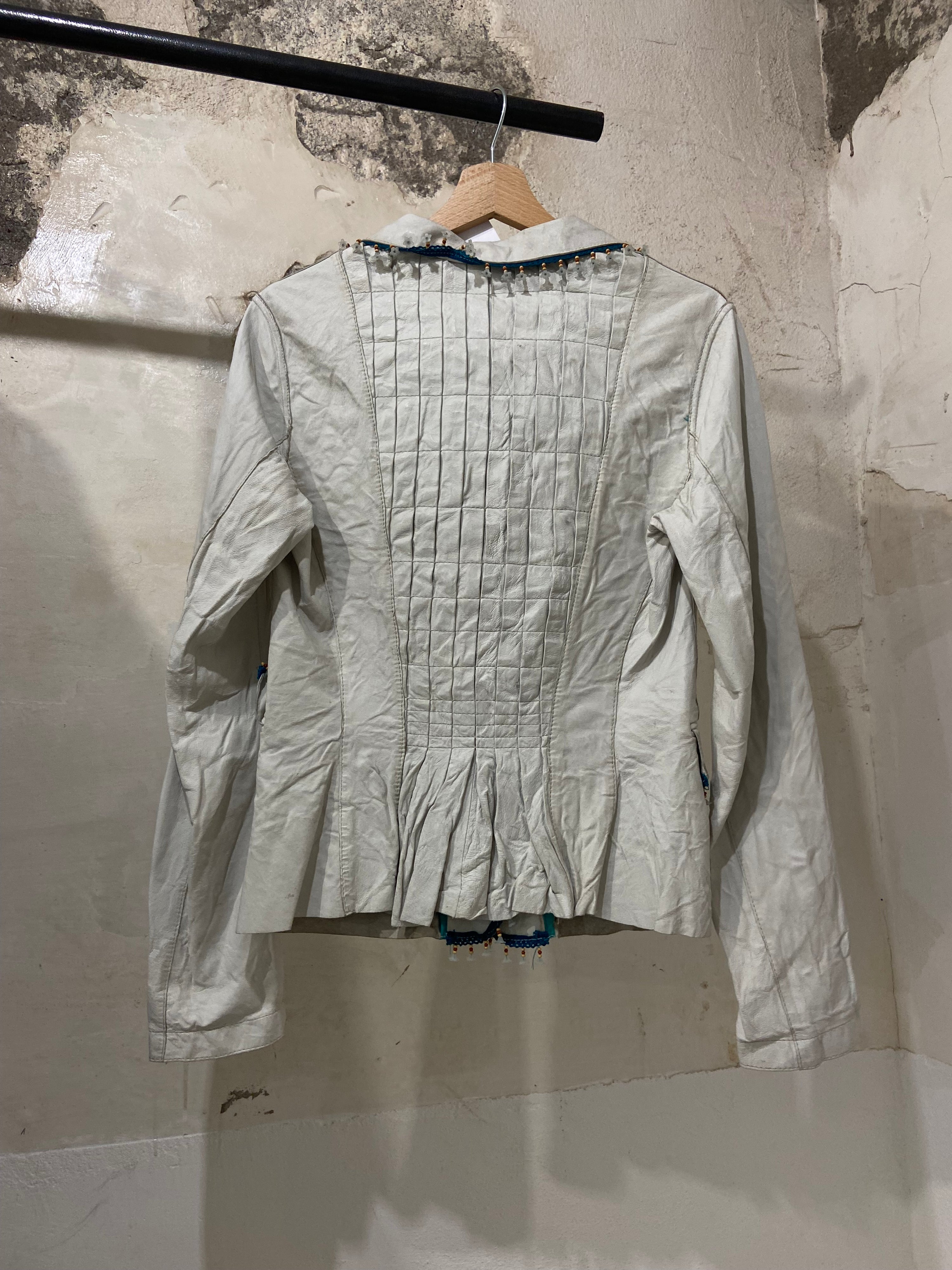 White Leather Jacket with Flower Charms