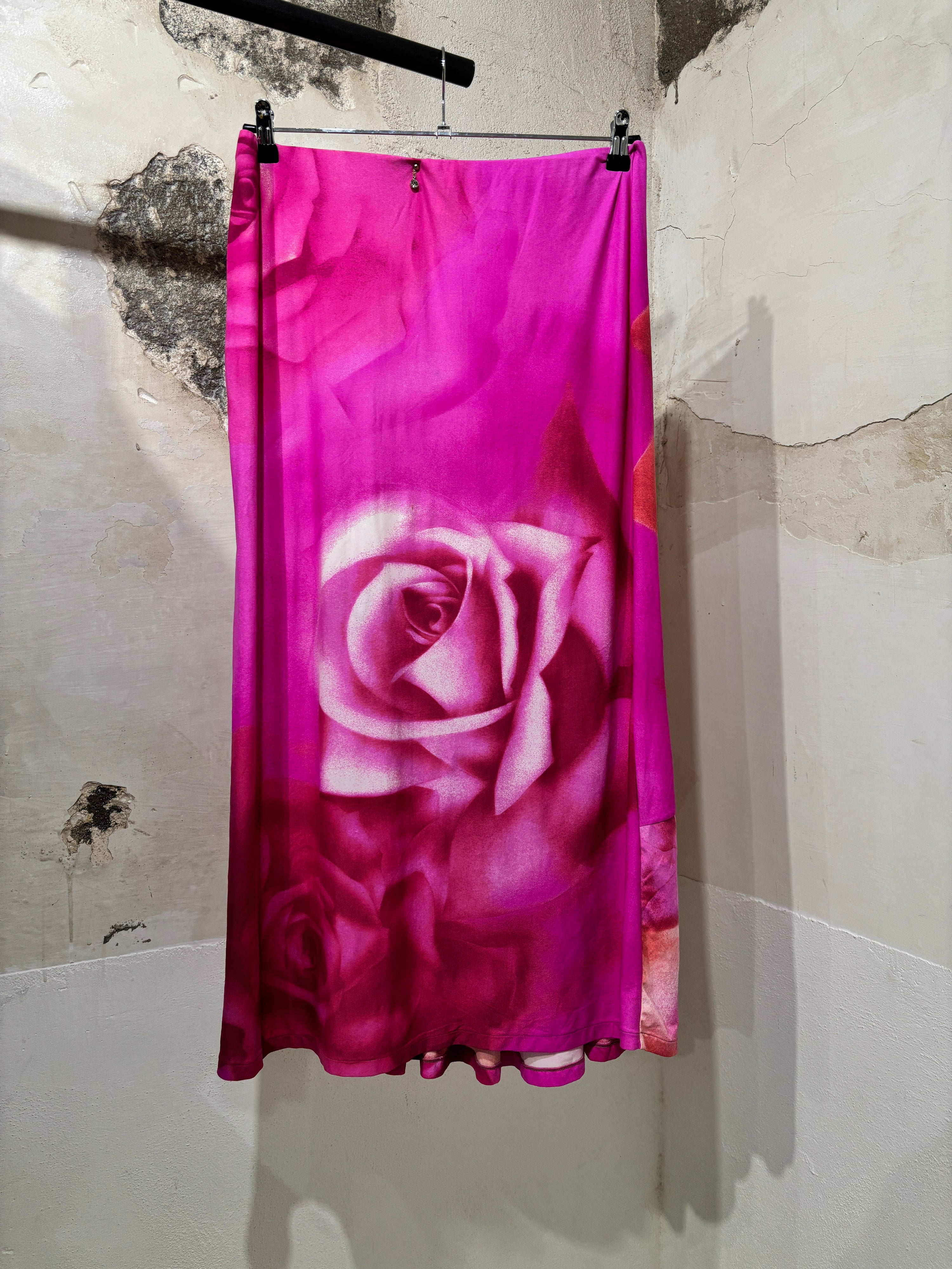 Roberto Cavalli Rose Print Silk Skirt
