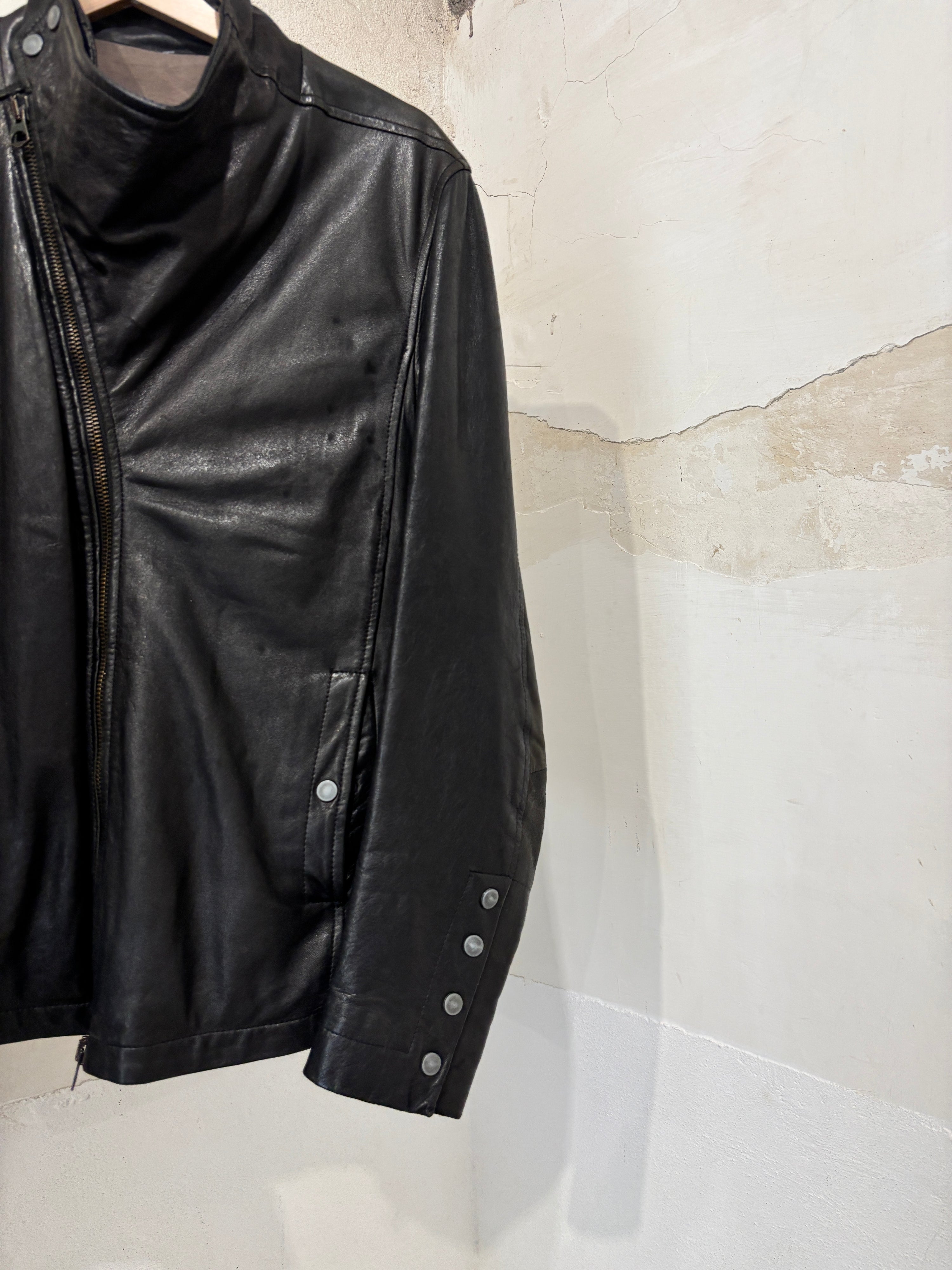 asymmetrical leather jacket: