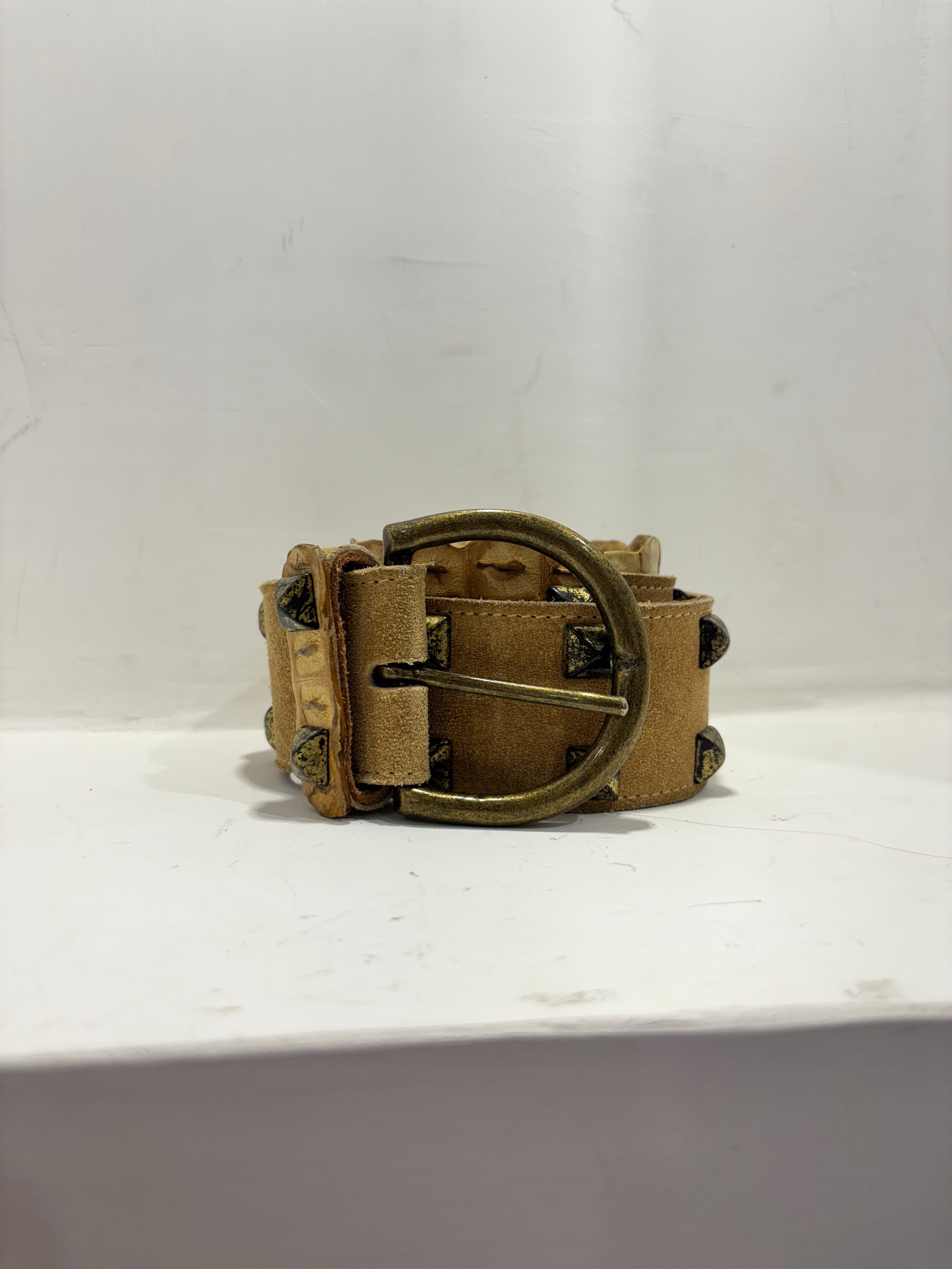 Gold Studded Belt with Textured Reptile Tip