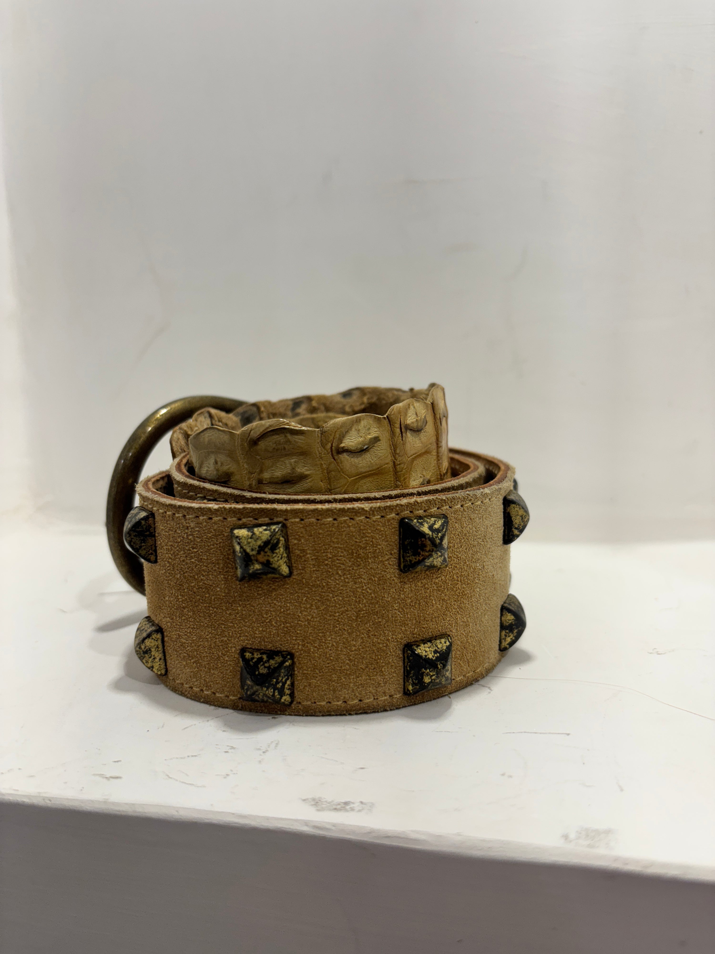 Gold Studded Belt with Textured Reptile Tip
