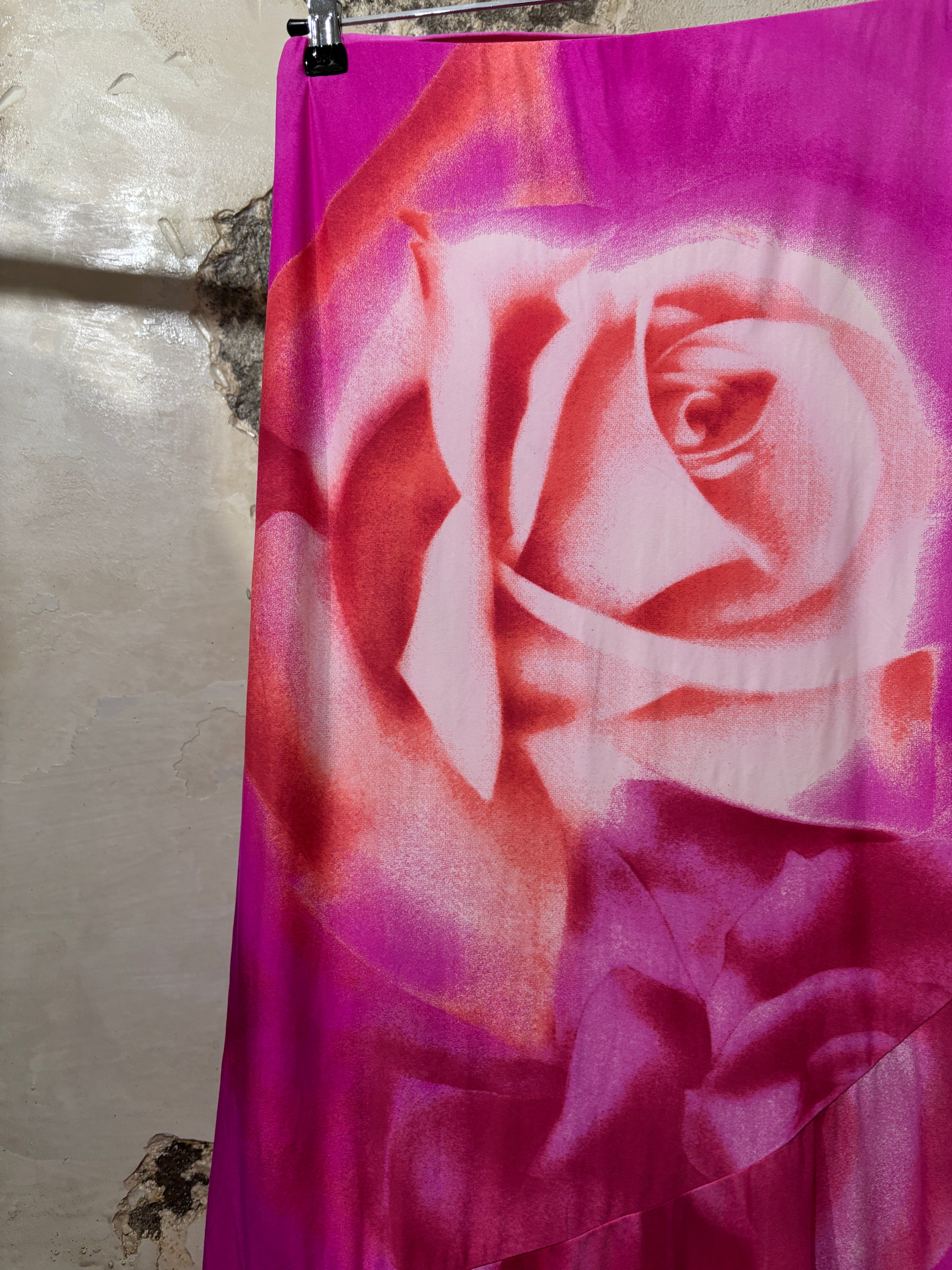 Roberto Cavalli Rose Print Silk Skirt