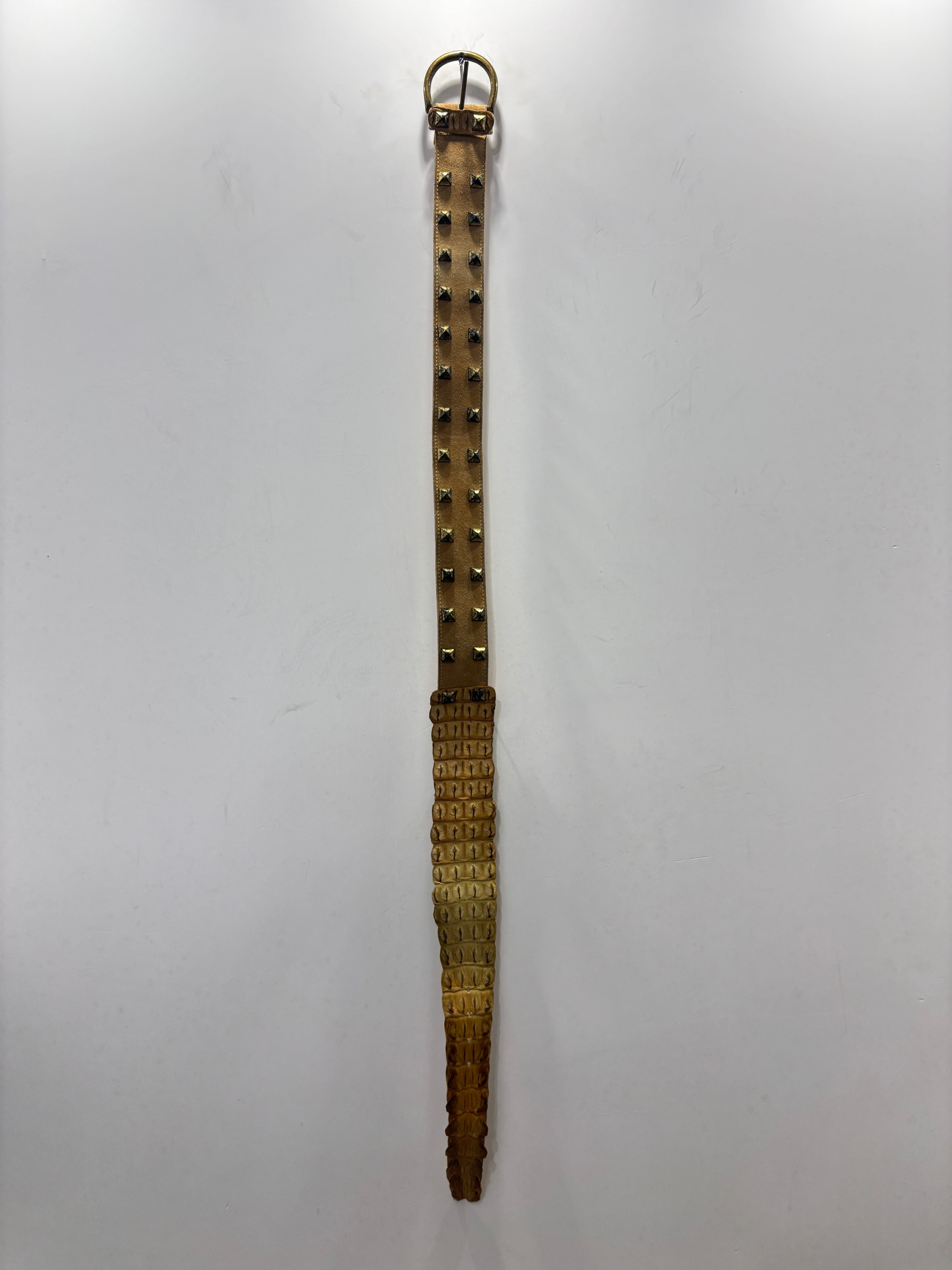 Gold Studded Belt with Textured Reptile Tip